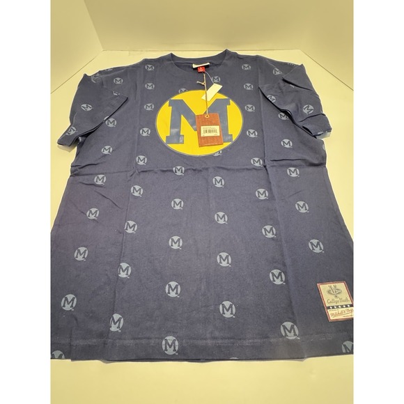 Mitchell & Ness Men's Navy Michigan Wolverines Allover Print T-Shirt Large NWT - Picture 1 of 6